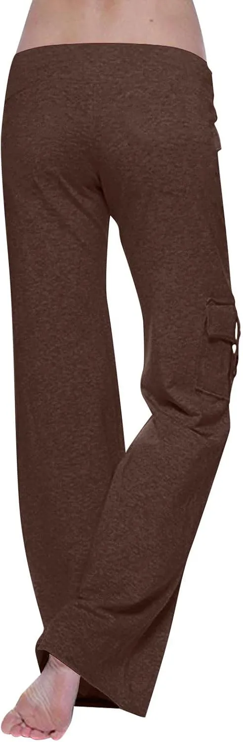 Womens Plus Size Cargo Yoga Pants Dressy Casual Loose Comfy Wide Leg Lounge Trousers High Waist Bootcut Yoga Leggings