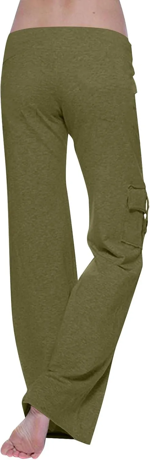 Womens Plus Size Cargo Yoga Pants Dressy Casual Loose Comfy Wide Leg Lounge Trousers High Waist Bootcut Yoga Leggings