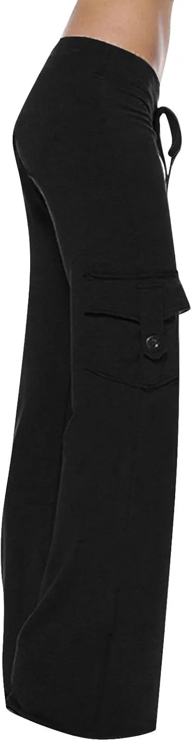 Womens Plus Size Cargo Yoga Pants Dressy Casual Loose Comfy Wide Leg Lounge Trousers High Waist Bootcut Yoga Leggings