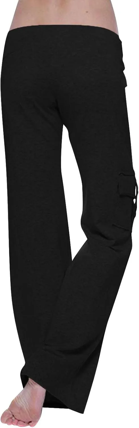 Womens Plus Size Cargo Yoga Pants Dressy Casual Loose Comfy Wide Leg Lounge Trousers High Waist Bootcut Yoga Leggings