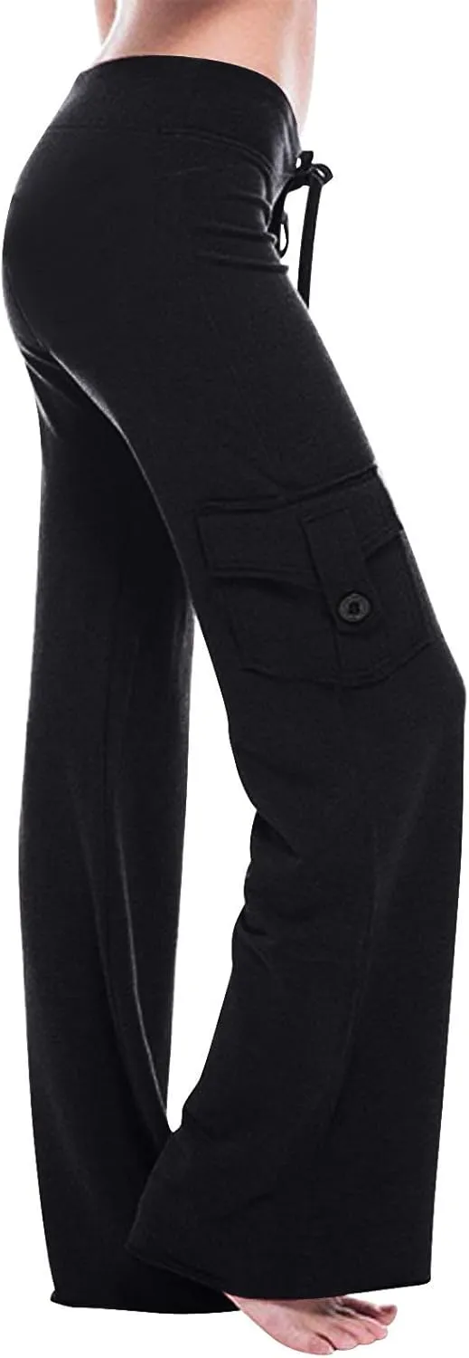 Womens Plus Size Cargo Yoga Pants Dressy Casual Loose Comfy Wide Leg Lounge Trousers High Waist Bootcut Yoga Leggings