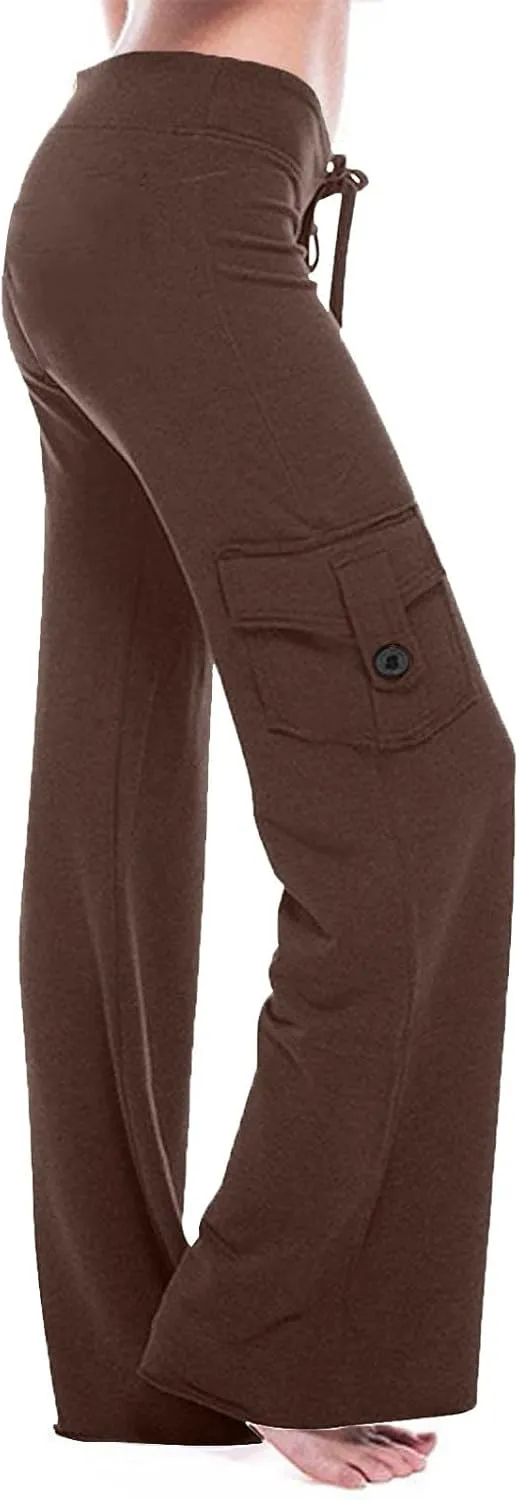 Womens Plus Size Cargo Yoga Pants Dressy Casual Loose Comfy Wide Leg Lounge Trousers High Waist Bootcut Yoga Leggings