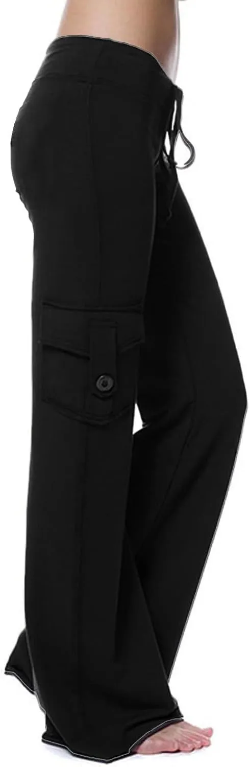 Womens Plus Size Cargo Yoga Pants Dressy Casual Loose Comfy Wide Leg Lounge Trousers High Waist Bootcut Yoga Leggings