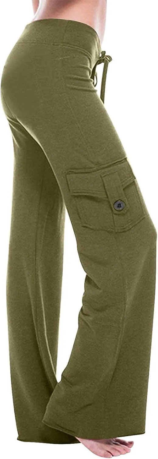 Womens Plus Size Cargo Yoga Pants Dressy Casual Loose Comfy Wide Leg Lounge Trousers High Waist Bootcut Yoga Leggings