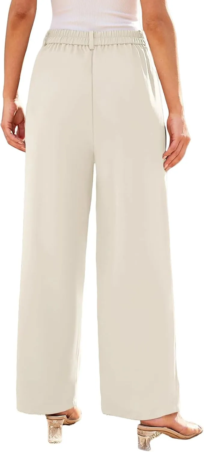 Womens Suit Pants Business High Waist Wide Leg Pant Stretch Button Work Straight Leg Trousers Casual with Pockets