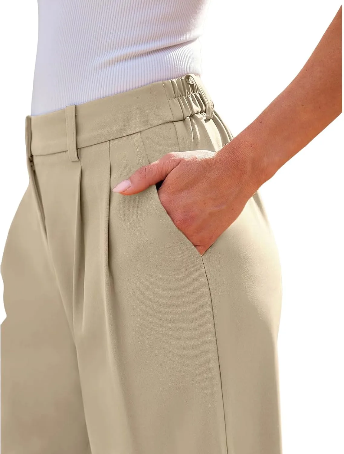 Womens Suit Pants Business High Waist Wide Leg Pant Stretch Button Work Straight Leg Trousers Casual with Pockets