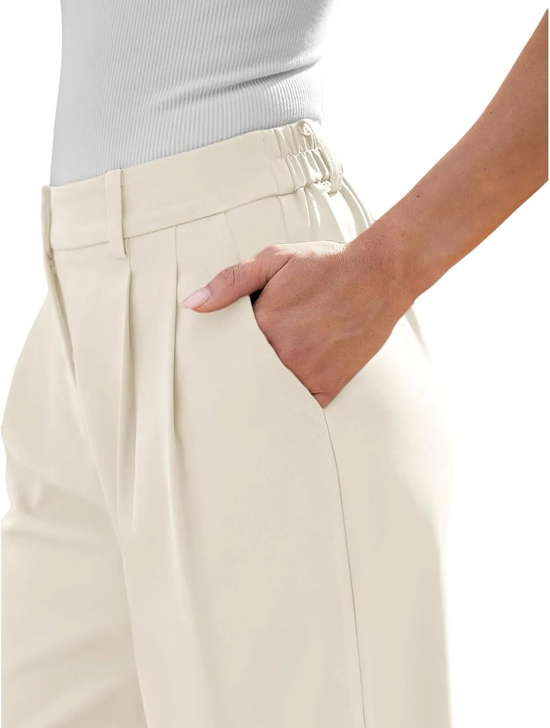 Womens Suit Pants Business High Waist Wide Leg Pant Stretch Button Work Straight Leg Trousers Casual with Pockets