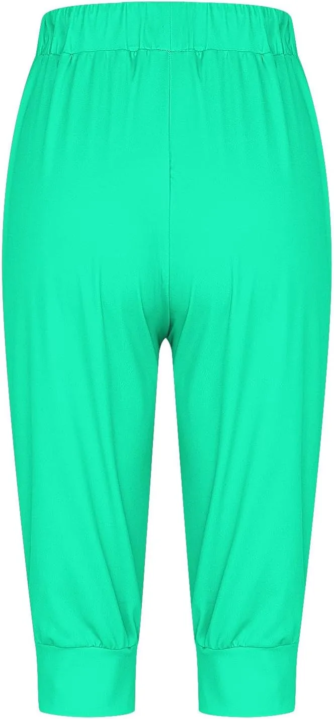 Women's Sweatpants Capris Elastic Drawstring Waist Cropped Jogger Pants Summer Solid Running Lounge Capri with Pocket