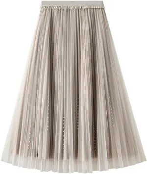 Women's Tutu Tulle Skirt A-Line Fairy Pleated Elastic Waist Maxi Midi Tea Length Party Evening Casual Mini Skirts