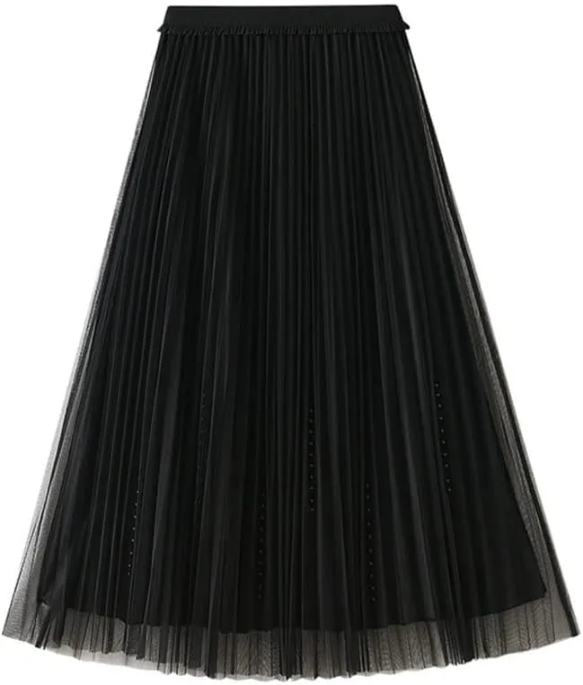 Women's Tutu Tulle Skirt A-Line Fairy Pleated Elastic Waist Maxi Midi Tea Length Party Evening Casual Mini Skirts