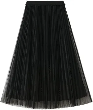 Women's Tutu Tulle Skirt A-Line Fairy Pleated Elastic Waist Maxi Midi Tea Length Party Evening Casual Mini Skirts