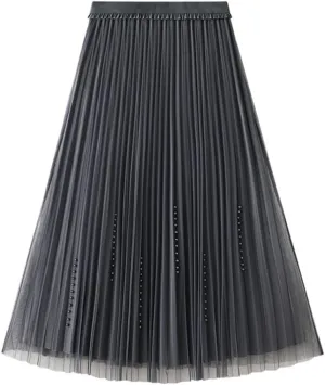 Women's Tutu Tulle Skirt A-Line Fairy Pleated Elastic Waist Maxi Midi Tea Length Party Evening Casual Mini Skirts