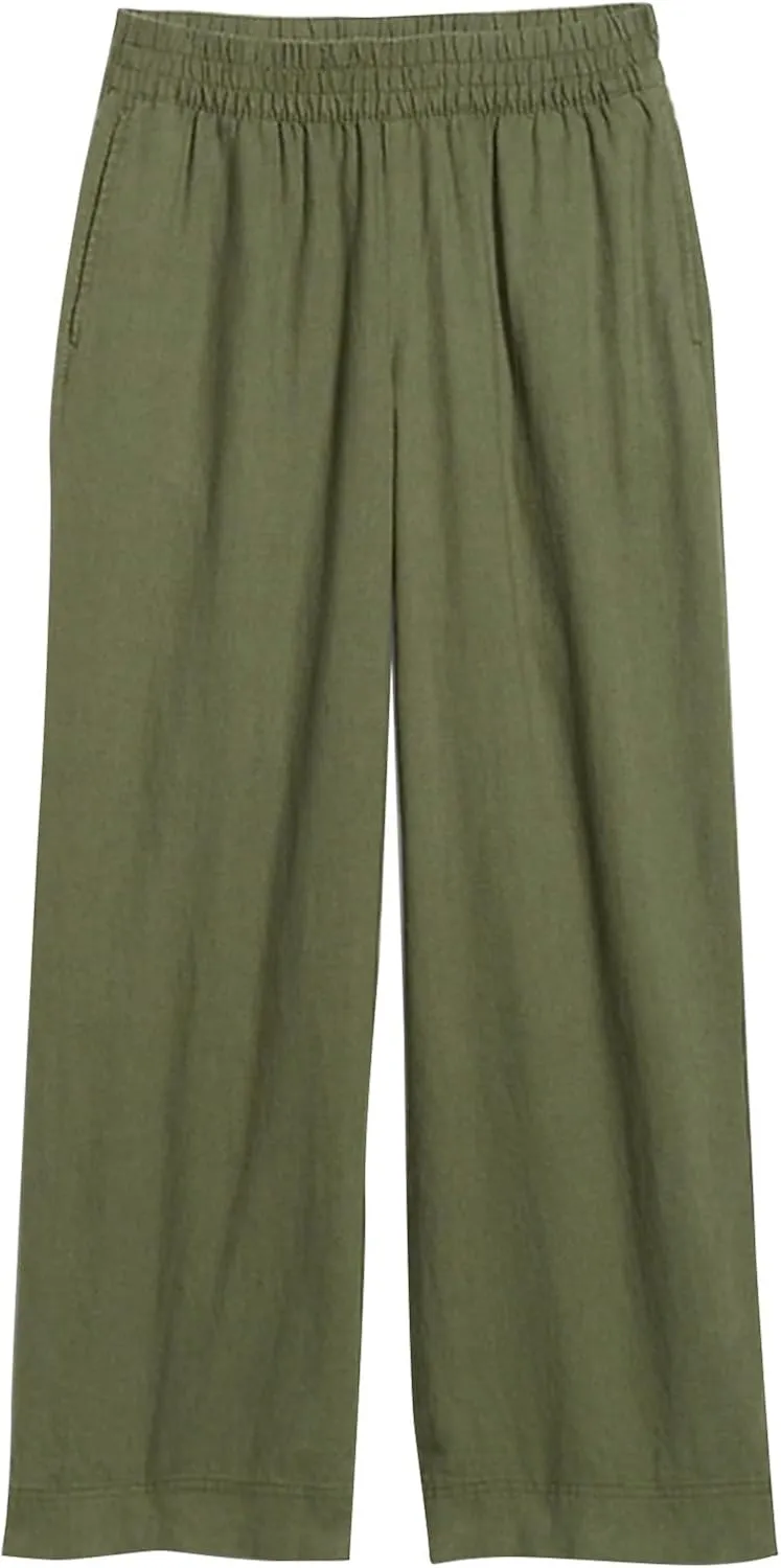 Women's Vintage Striped Print High Elastic Waist Wide Leg Beach Palazzo Pants Pockets Summer Caual Flowy Trousers