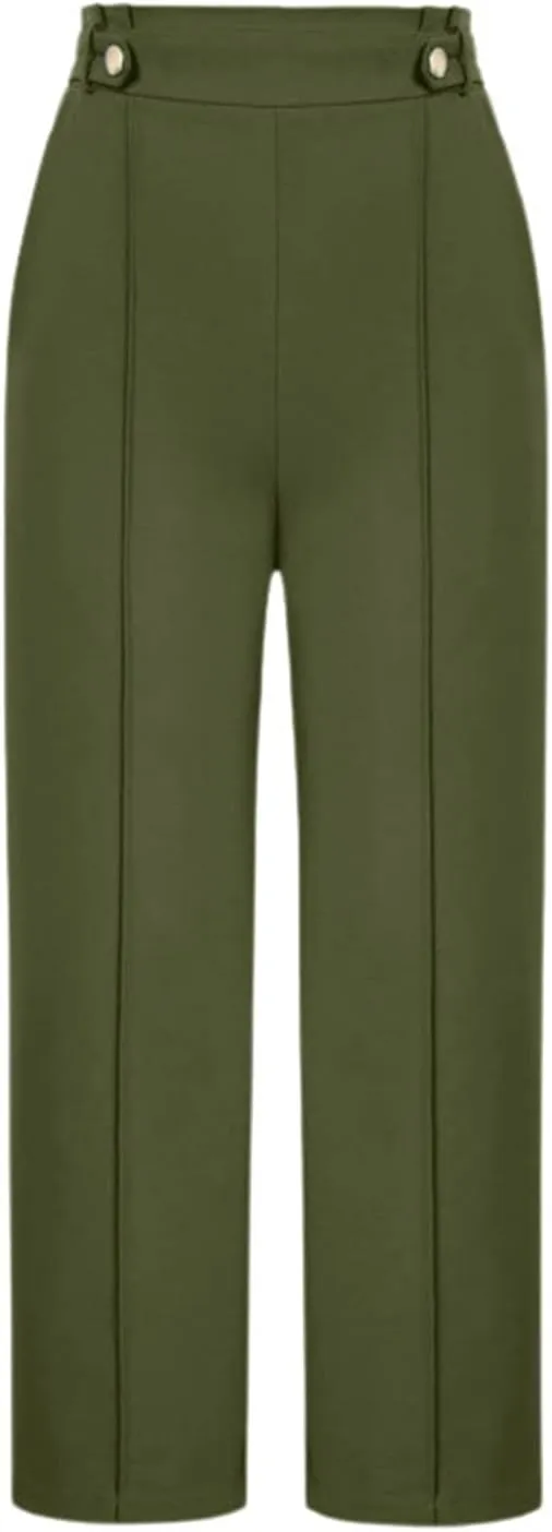 Women's Wide Leg Capri Pants High Waist Dress Business Work Bootcut Stretch Baggy Trouser Trendy Straight Suit Pants