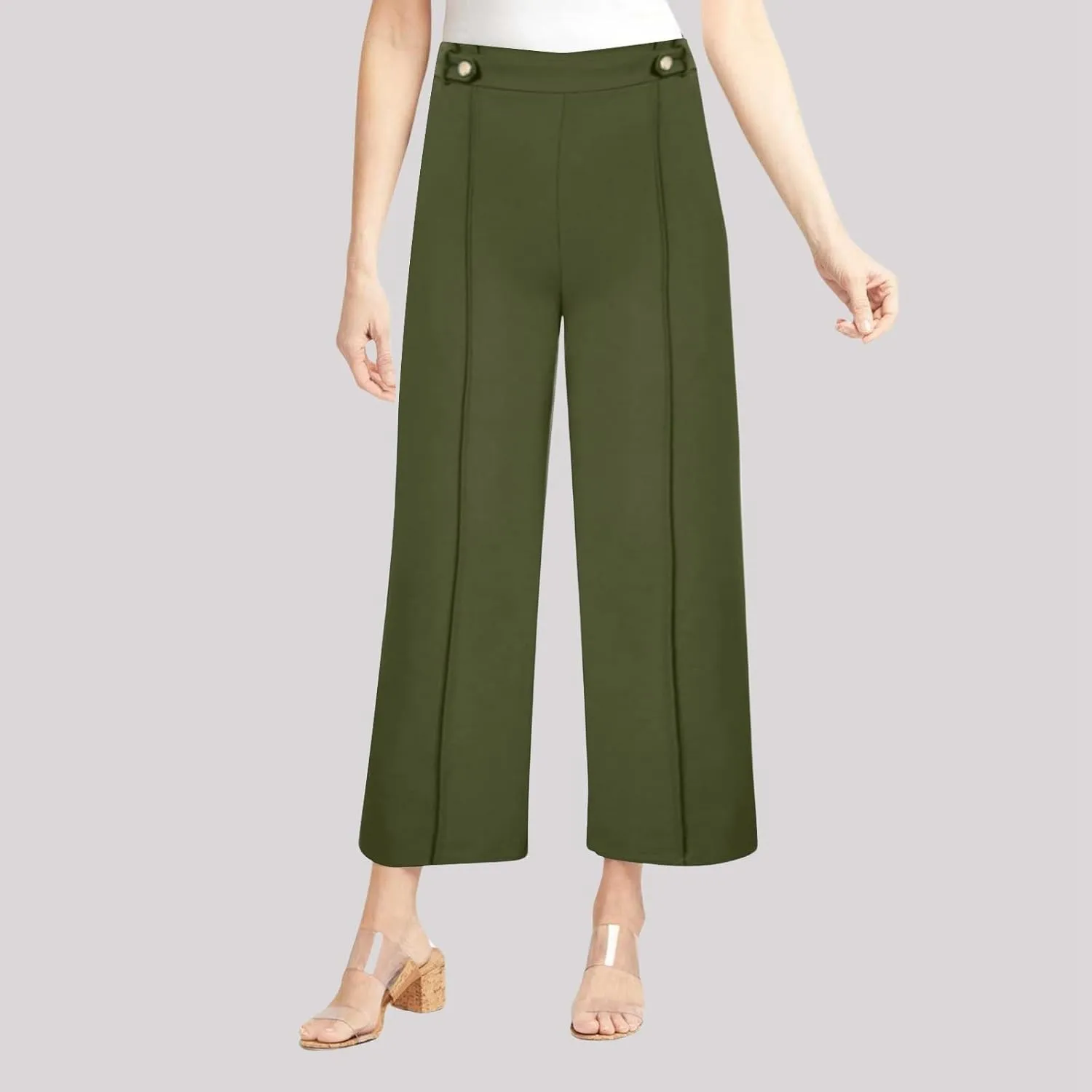 Women's Wide Leg Capri Pants High Waist Dress Business Work Bootcut Stretch Baggy Trouser Trendy Straight Suit Pants