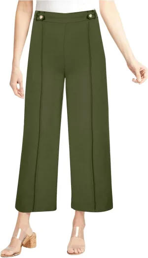 Women's Wide Leg Capri Pants High Waist Dress Business Work Bootcut Stretch Baggy Trouser Trendy Straight Suit Pants