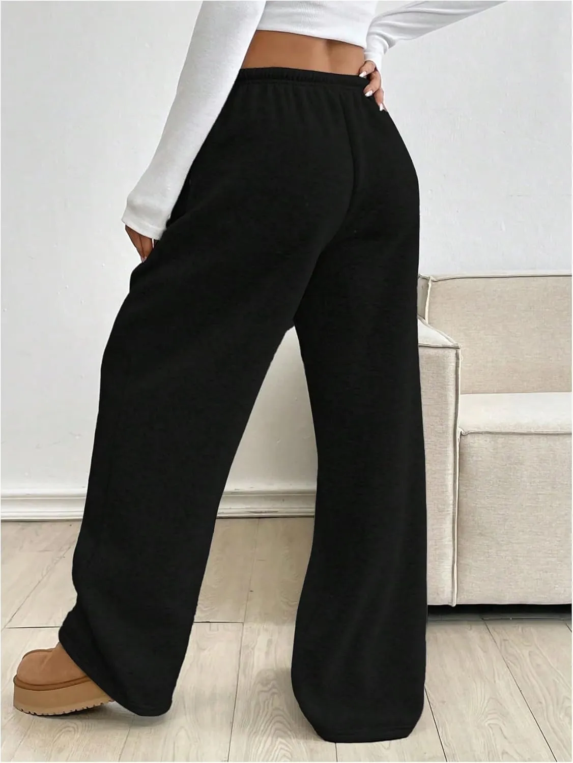 Women's Wide Leg Sweatpants Low Drawstring Waist Workout Track Pants Baggy Trousers