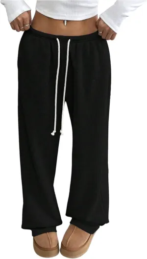 Women's Wide Leg Sweatpants Low Drawstring Waist Workout Track Pants Baggy Trousers