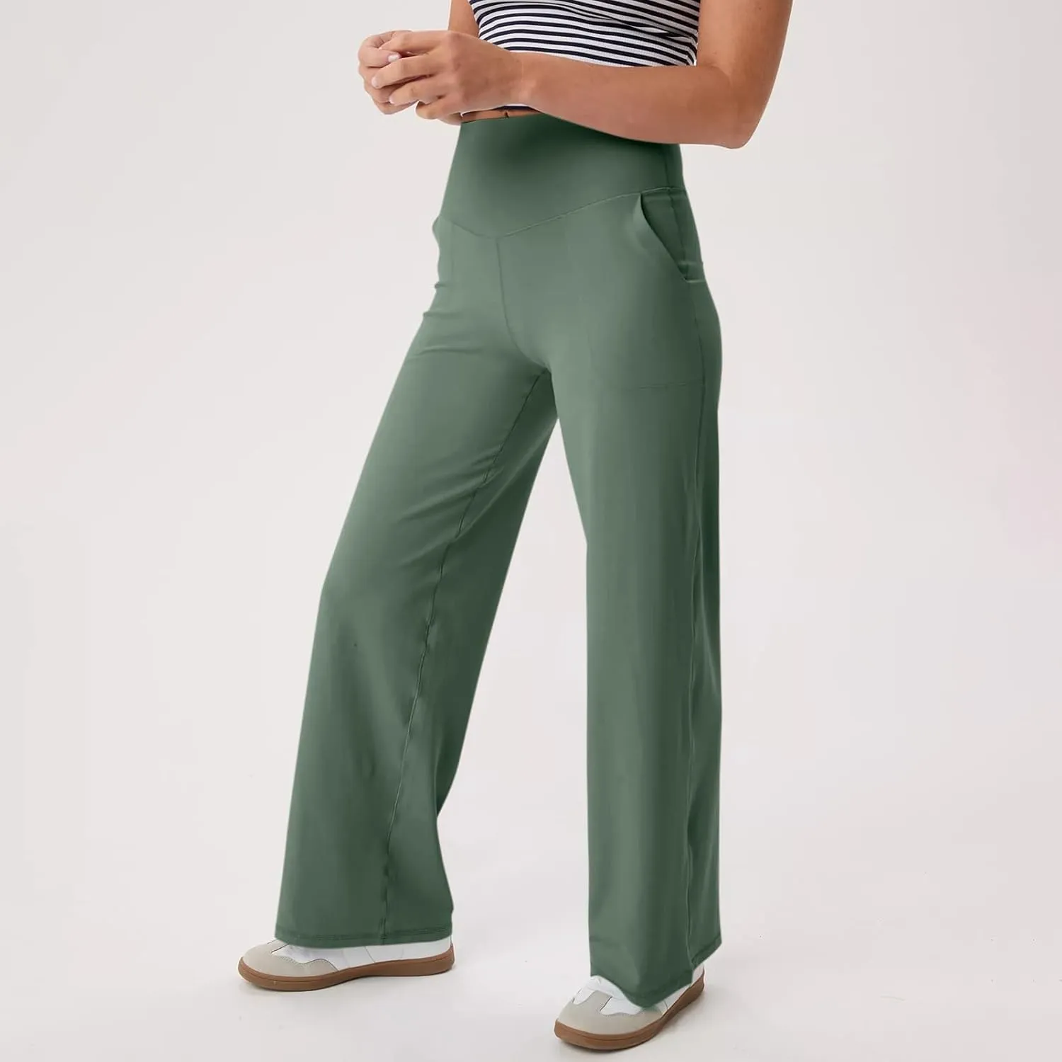 Women's Wide Leg Yoga Pants with Pockets High Waisted Tummy Control Stretch Athletic Workout Casual Flare Leggings