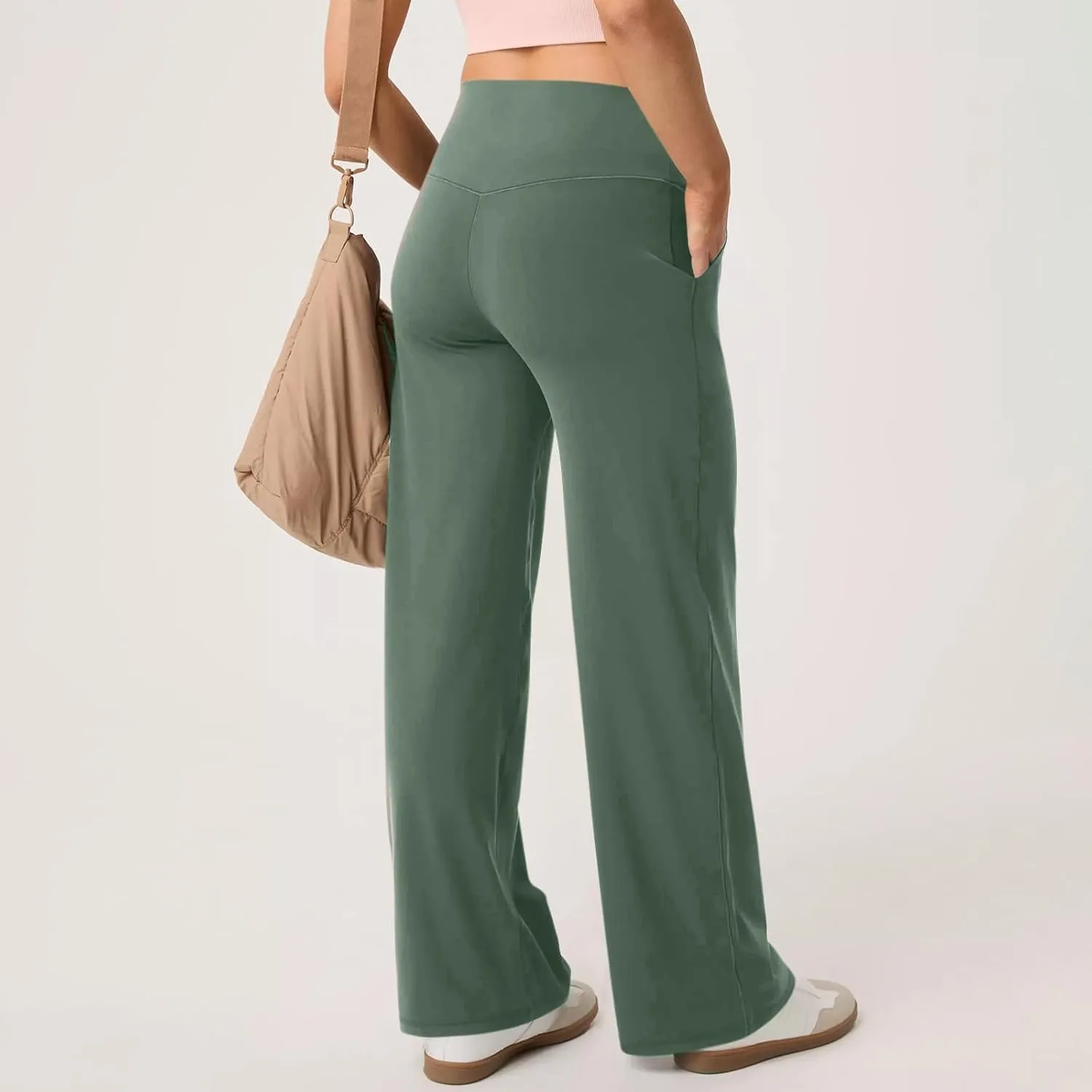 Women's Wide Leg Yoga Pants with Pockets High Waisted Tummy Control Stretch Athletic Workout Casual Flare Leggings