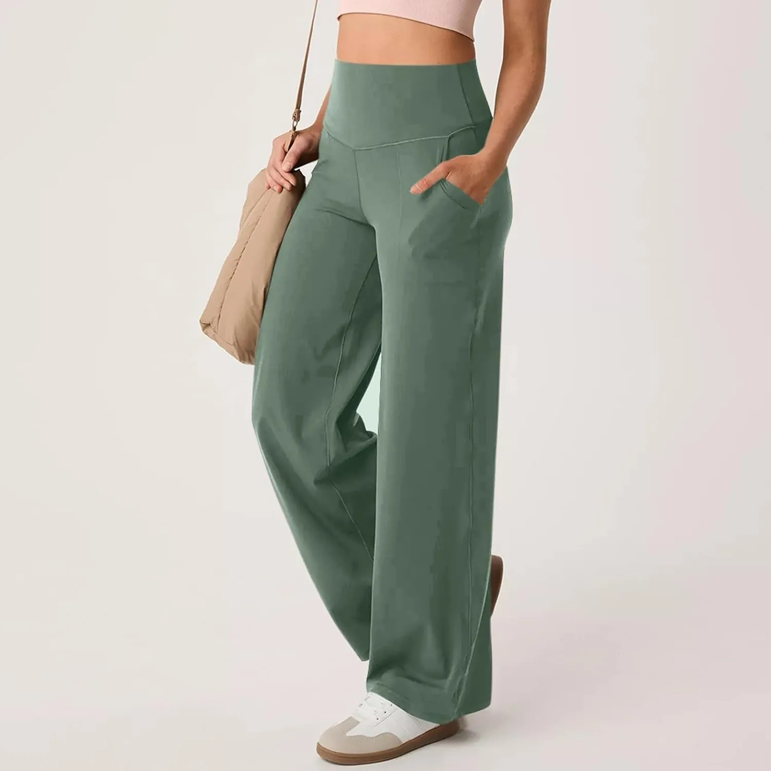 Women's Wide Leg Yoga Pants with Pockets High Waisted Tummy Control Stretch Athletic Workout Casual Flare Leggings