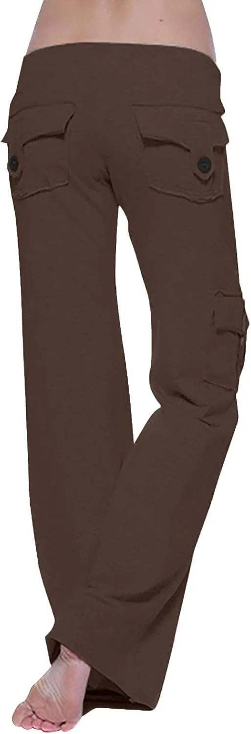 Womens Yoga Pants with Pockets Bootcut Flare Workout Stretchy Cargo Pants High-Waisted Wide Leg Pants Tummy Control