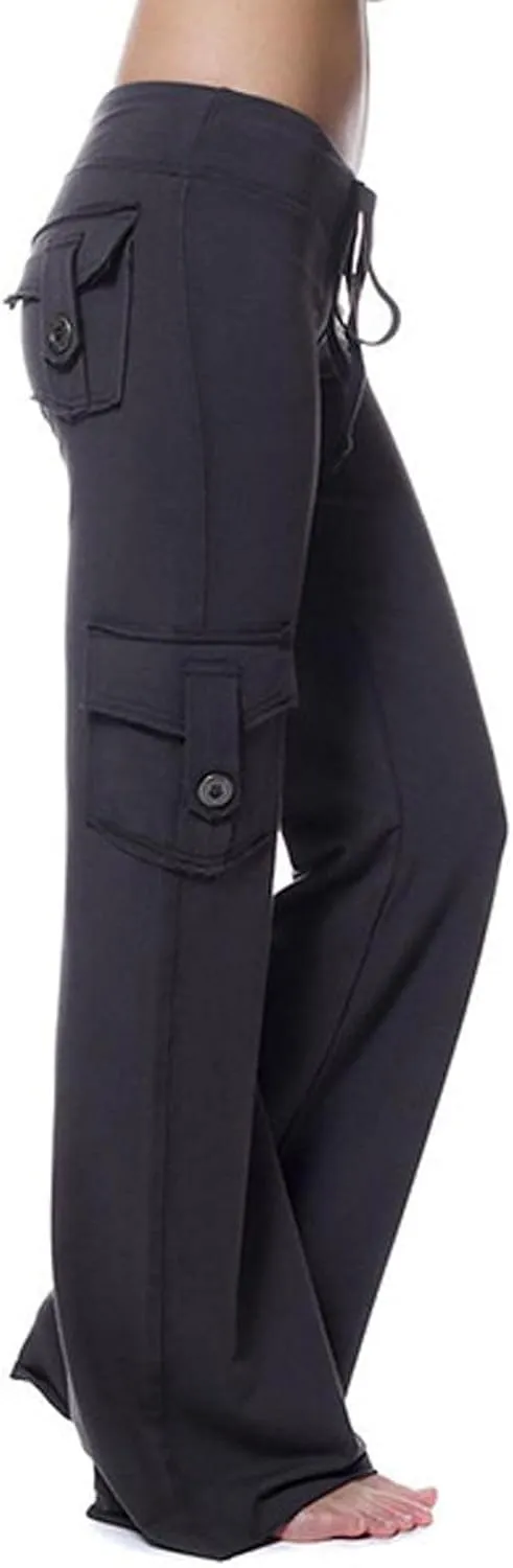 Womens Yoga Pants with Pockets Bootcut Flare Workout Stretchy Cargo Pants High-Waisted Wide Leg Pants Tummy Control