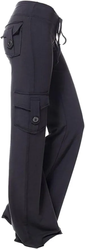 Womens Yoga Pants with Pockets Bootcut Flare Workout Stretchy Cargo Pants High-Waisted Wide Leg Pants Tummy Control