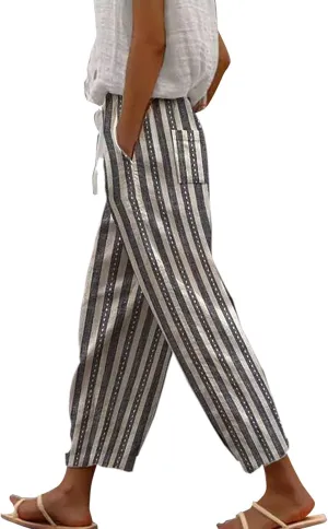 Work Pants Women Summer Casual Drawstring Pants Cotton Linen Casual Summer 2025 Straight Wide Leg Yoga Pants with