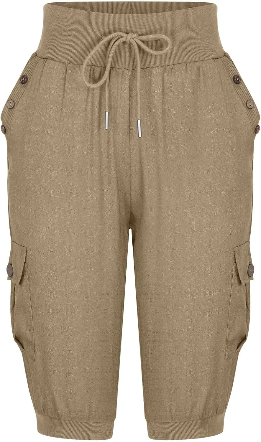 XUNRYAN Cargo Pants Capris Womens Summer Casual Linen Cotton Crop Pants Joggers Palazzo Harem Pants Beach Trousers w Pockets