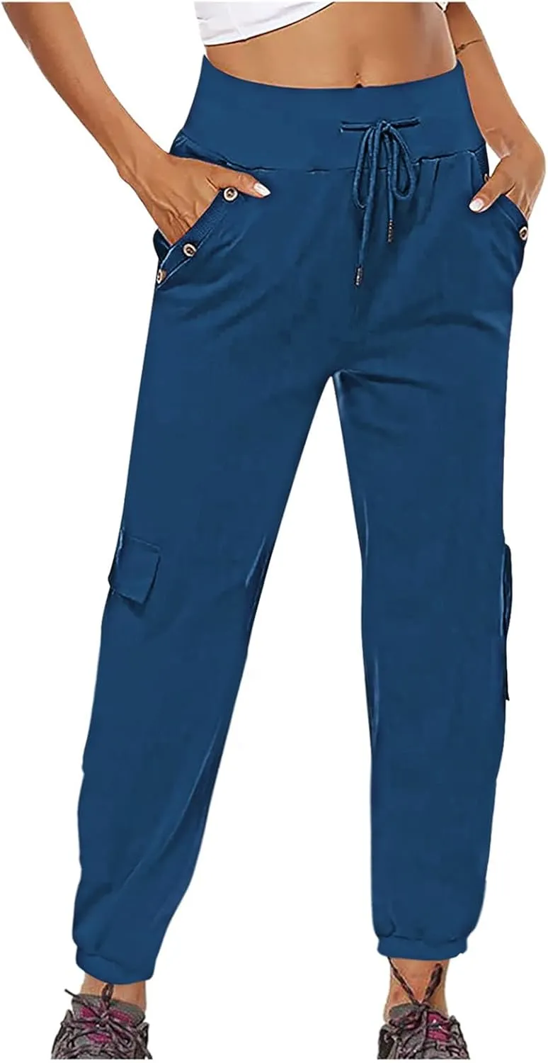 XUNRYAN Cargo Pants Womens High Waist Hiking Pants Lightweight Outdoor Athletic Pants Crop Trousers Joggers w Pockets