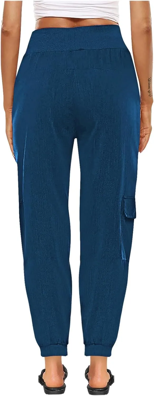 XUNRYAN Cargo Pants Womens High Waist Hiking Pants Lightweight Outdoor Athletic Pants Crop Trousers Joggers w Pockets