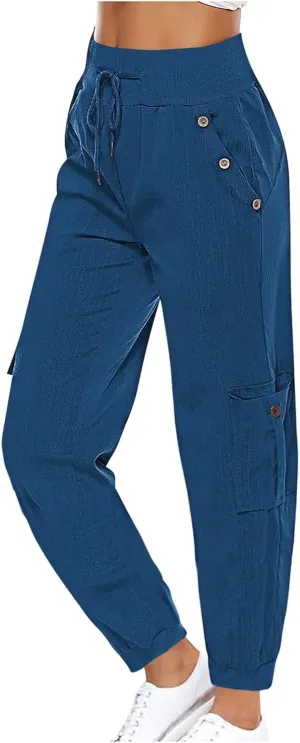 XUNRYAN Cargo Pants Womens High Waist Hiking Pants Lightweight Outdoor Athletic Pants Crop Trousers Joggers w Pockets