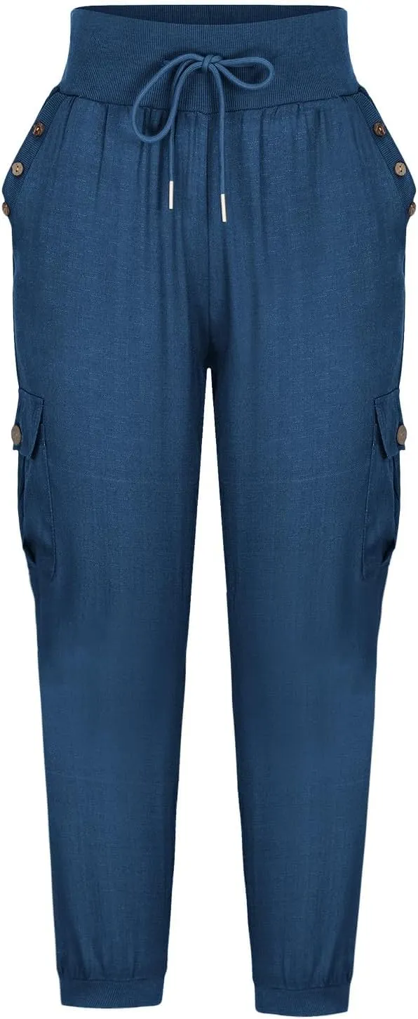 XUNRYAN Cargo Pants Womens High Waist Hiking Pants Lightweight Outdoor Athletic Pants Crop Trousers Joggers w Pockets