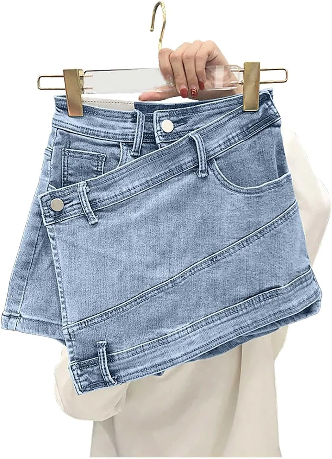 XUNRYAN Women's Summer Ripped High Waisted Distressed Denim Shorts Sexy Mini Skirts 2 in 1 Skorts Beach Vacation Outfits