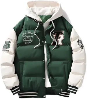 Y2K Grunge Fake Two Piece Down Jacket Cyber Punk Thickened Quilted Cotton Padded Coat Altnertive Zip Up Letter Hoodie