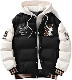 Y2K Grunge Fake Two Piece Down Jacket Cyber Punk Thickened Quilted Cotton Padded Coat Altnertive Zip Up Letter Hoodie