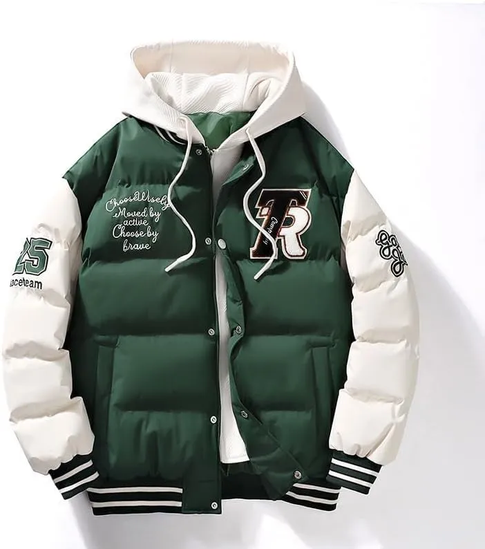 Y2K Grunge Fake Two Piece Down Jacket Cyber Punk Thickened Quilted Cotton Padded Coat Altnertive Zip Up Letter Hoodie