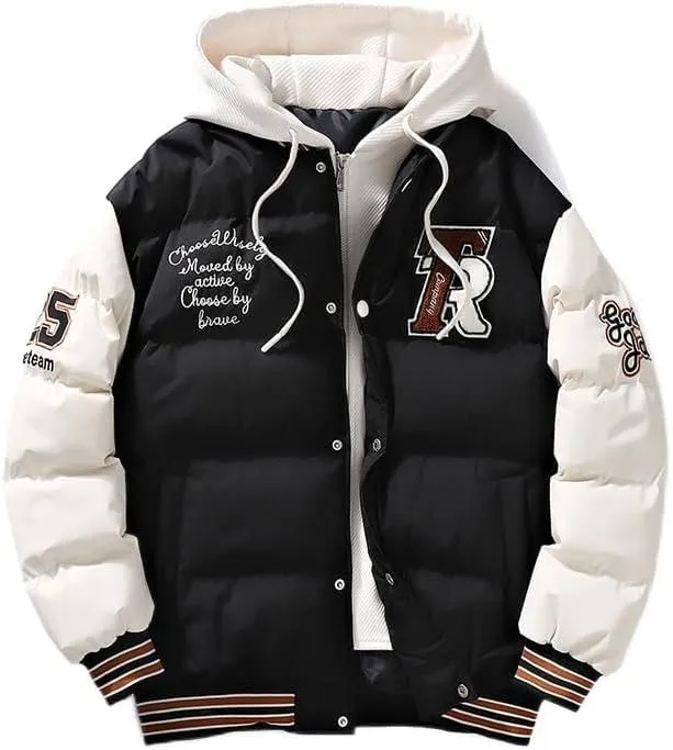 Y2K Grunge Fake Two Piece Down Jacket Cyber Punk Thickened Quilted Cotton Padded Coat Altnertive Zip Up Letter Hoodie