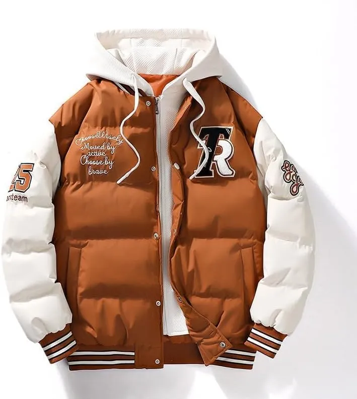 Y2K Grunge Fake Two Piece Down Jacket Cyber Punk Thickened Quilted Cotton Padded Coat Altnertive Zip Up Letter Hoodie