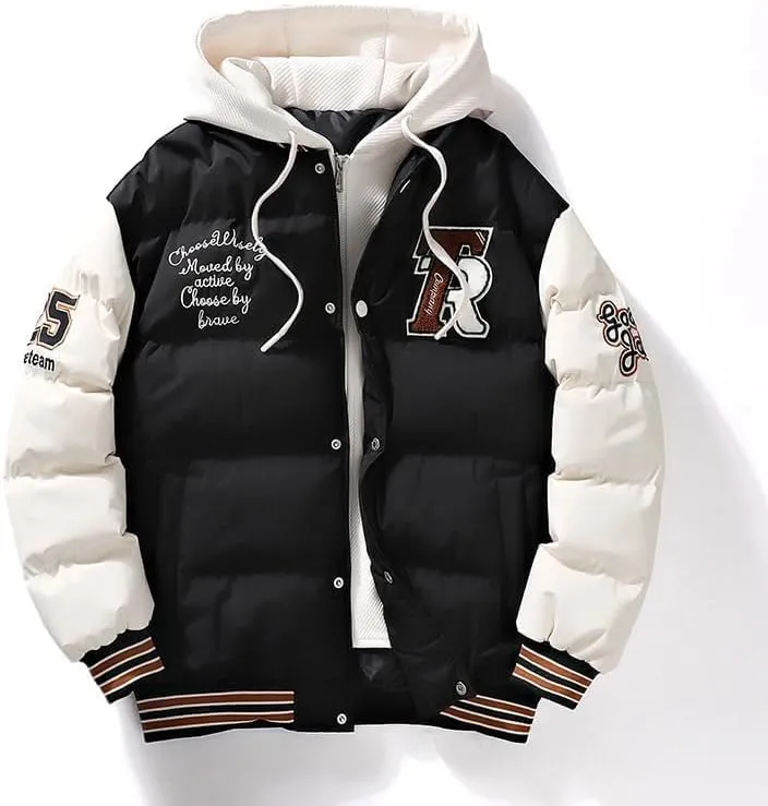 Y2K Grunge Fake Two Piece Down Jacket Cyber Punk Thickened Quilted Cotton Padded Coat Altnertive Zip Up Letter Hoodie