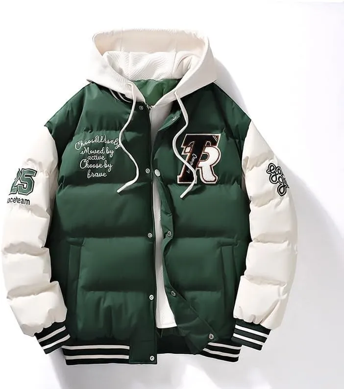 Y2K Grunge Fake Two Piece Down Jacket Cyber Punk Thickened Quilted Cotton Padded Coat Altnertive Zip Up Letter Hoodie