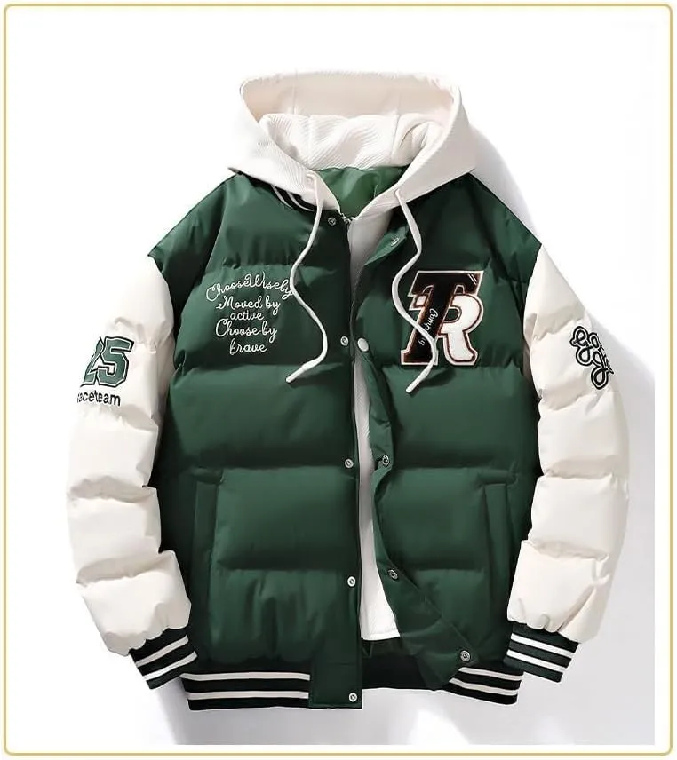 Y2K Grunge Fake Two Piece Down Jacket Cyber Punk Thickened Quilted Cotton Padded Coat Altnertive Zip Up Letter Hoodie
