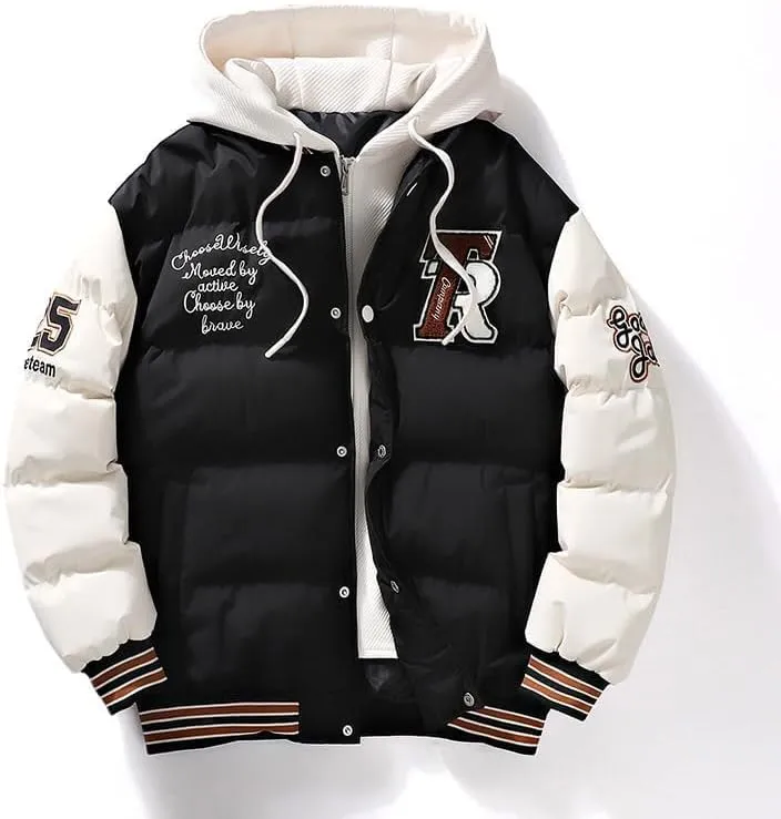 Y2K Grunge Fake Two Piece Down Jacket Cyber Punk Thickened Quilted Cotton Padded Coat Altnertive Zip Up Letter Hoodie