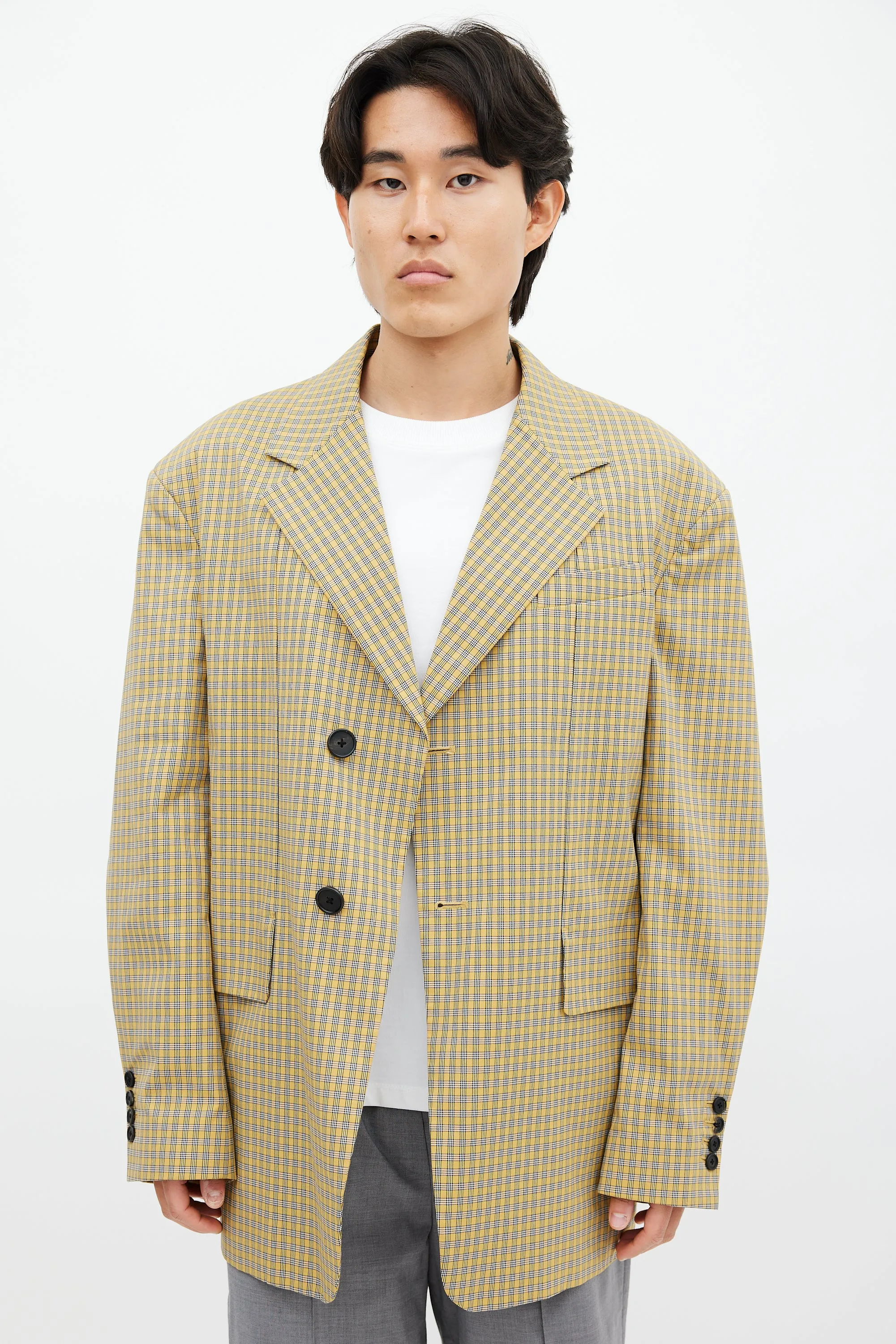 Yellow & Black Plaid Blazer