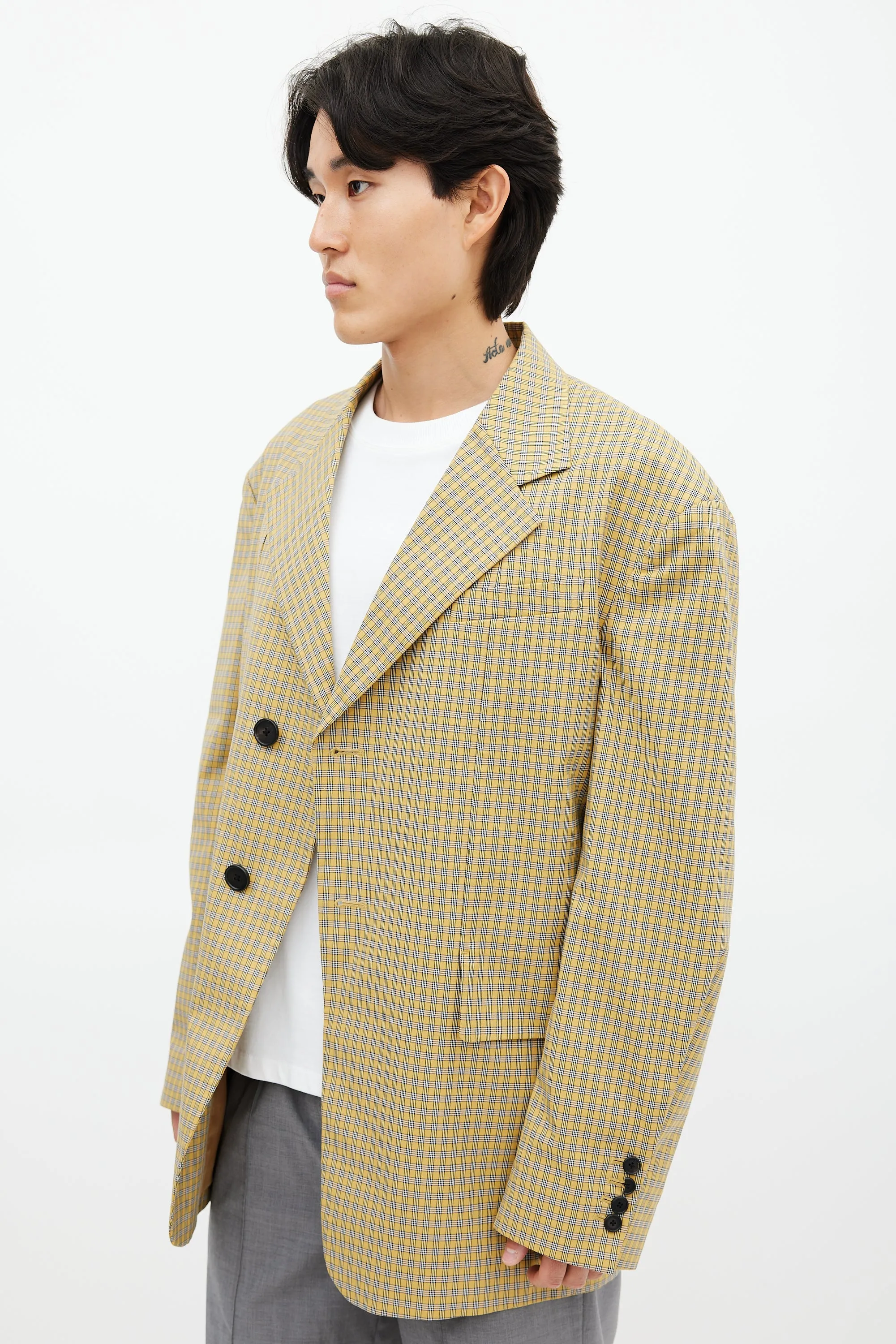 Yellow & Black Plaid Blazer