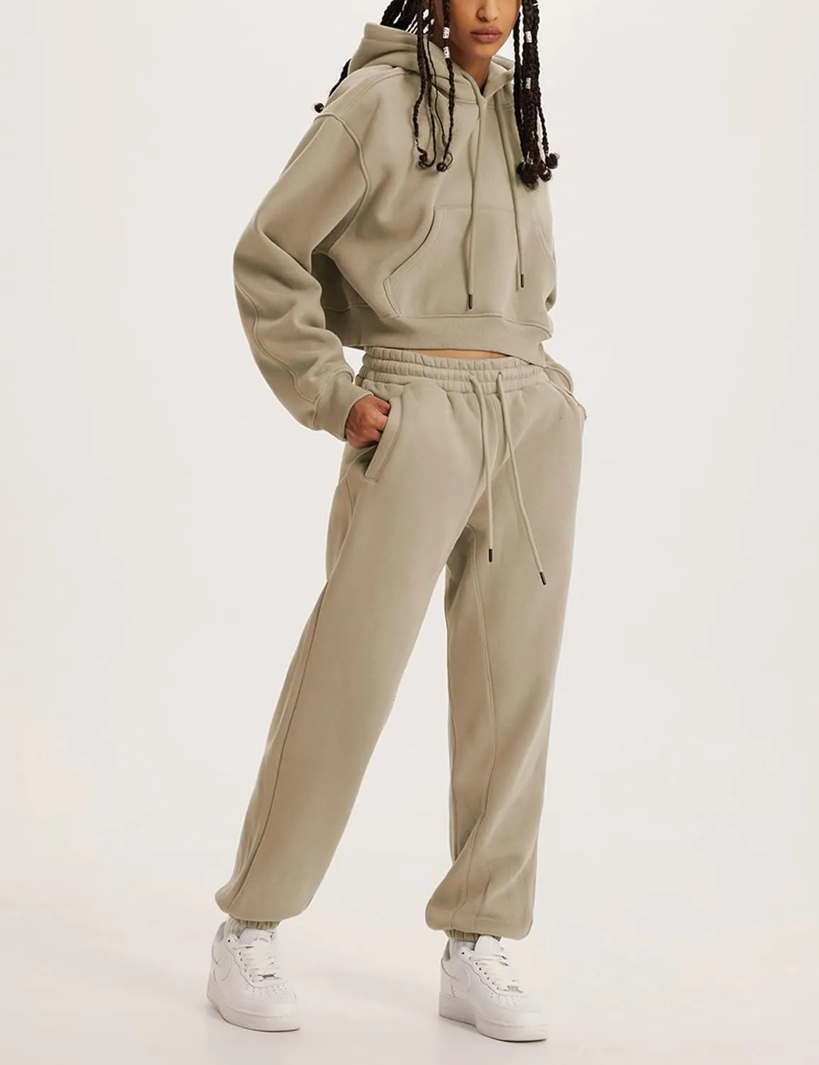 Yeokou Women's Fleece 2 Piece Outfits Sweatsuits Pullover Hoodie Sweatshirt Jogger Pants Tracksuits Set
