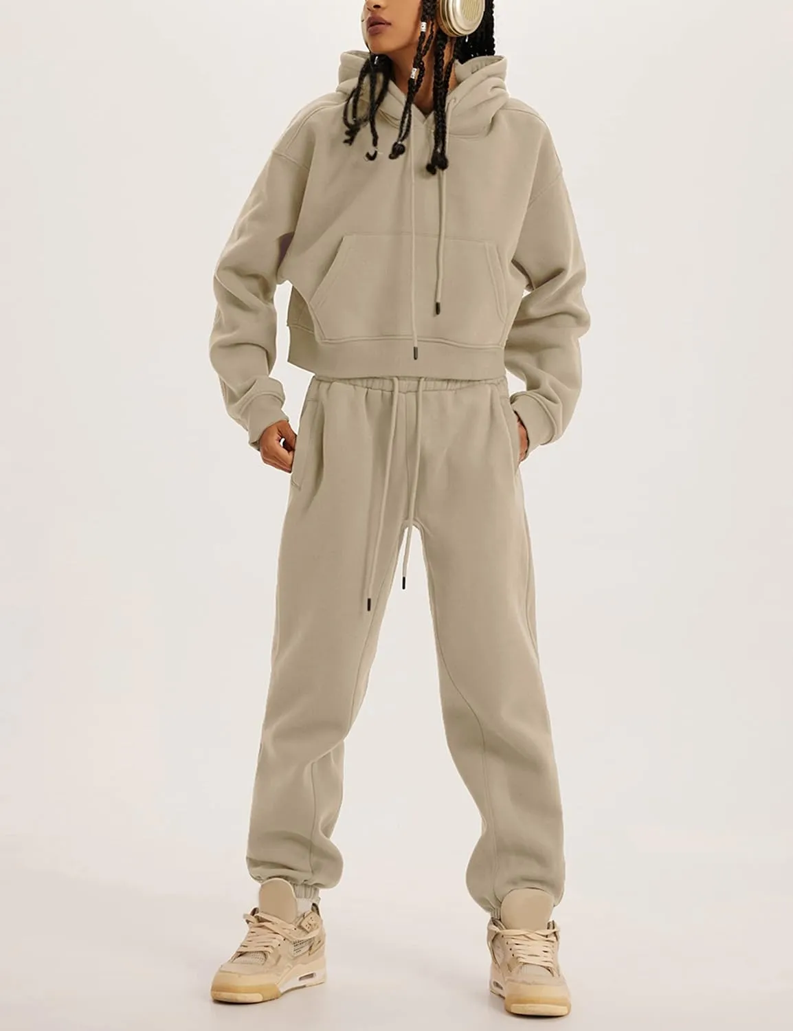 Yeokou Women's Fleece 2 Piece Outfits Sweatsuits Pullover Hoodie Sweatshirt Jogger Pants Tracksuits Set
