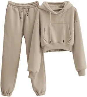 Yeokou Women's Fleece 2 Piece Outfits Sweatsuits Pullover Hoodie Sweatshirt Jogger Pants Tracksuits Set