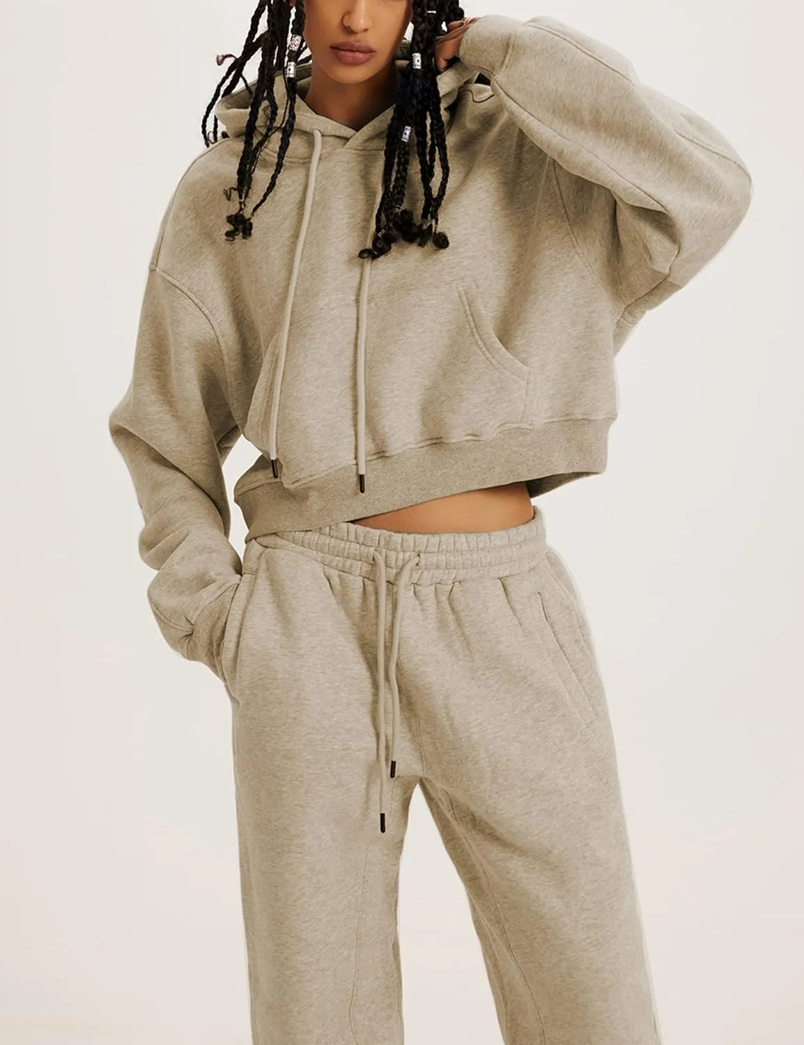 Yeokou Women's Fleece 2 Piece Outfits Sweatsuits Pullover Hoodie Sweatshirt Jogger Pants Tracksuits Set